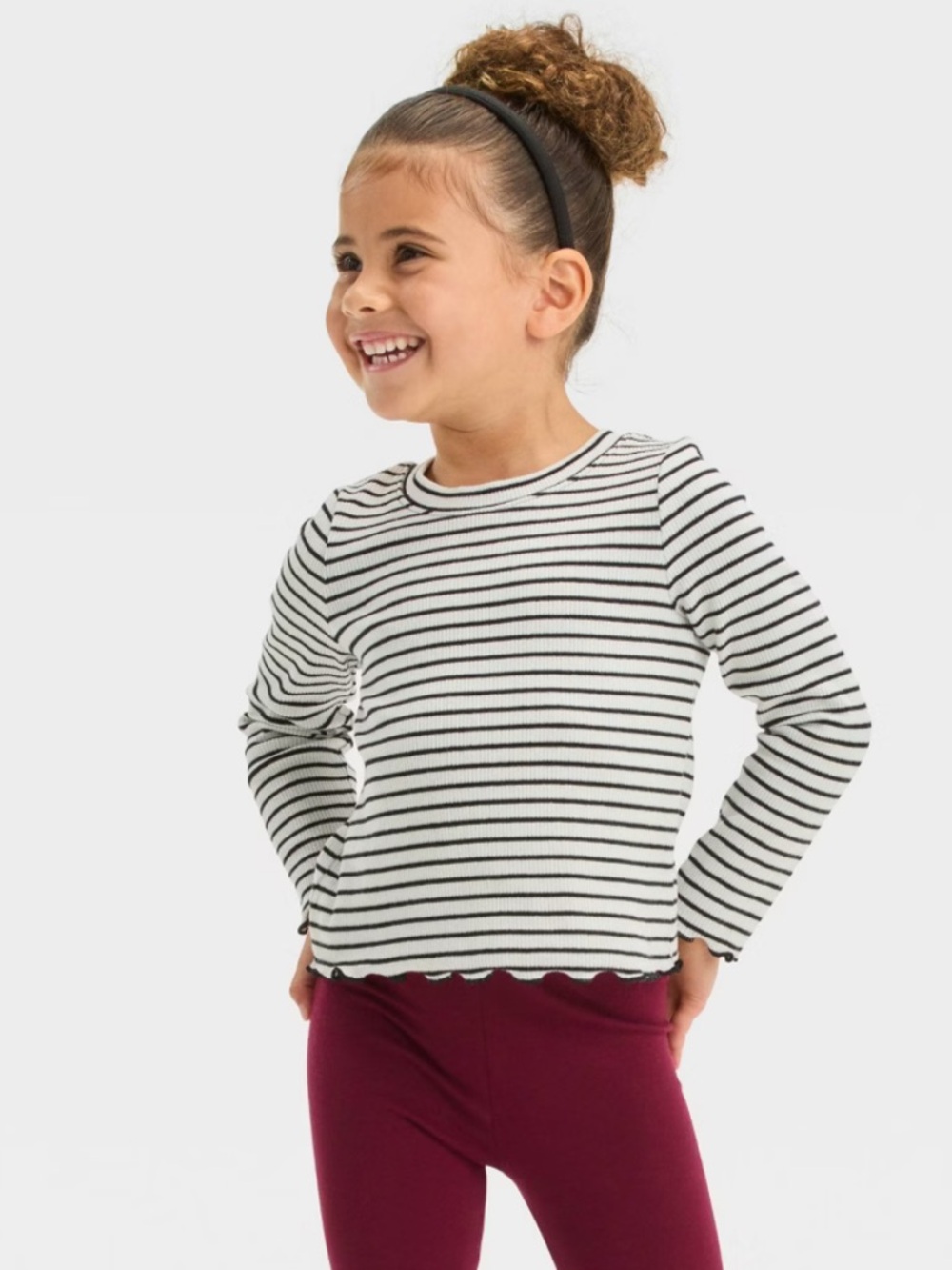 New! Toddler Girl’s Black and White Striped Long-Sleeve Top, 18 Months